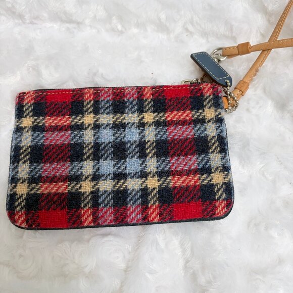 Vintage Coach Holiday Plaid Drawstring Bucket & Wristlet Set - 100% Wool in EUC - Picture 12 of 16